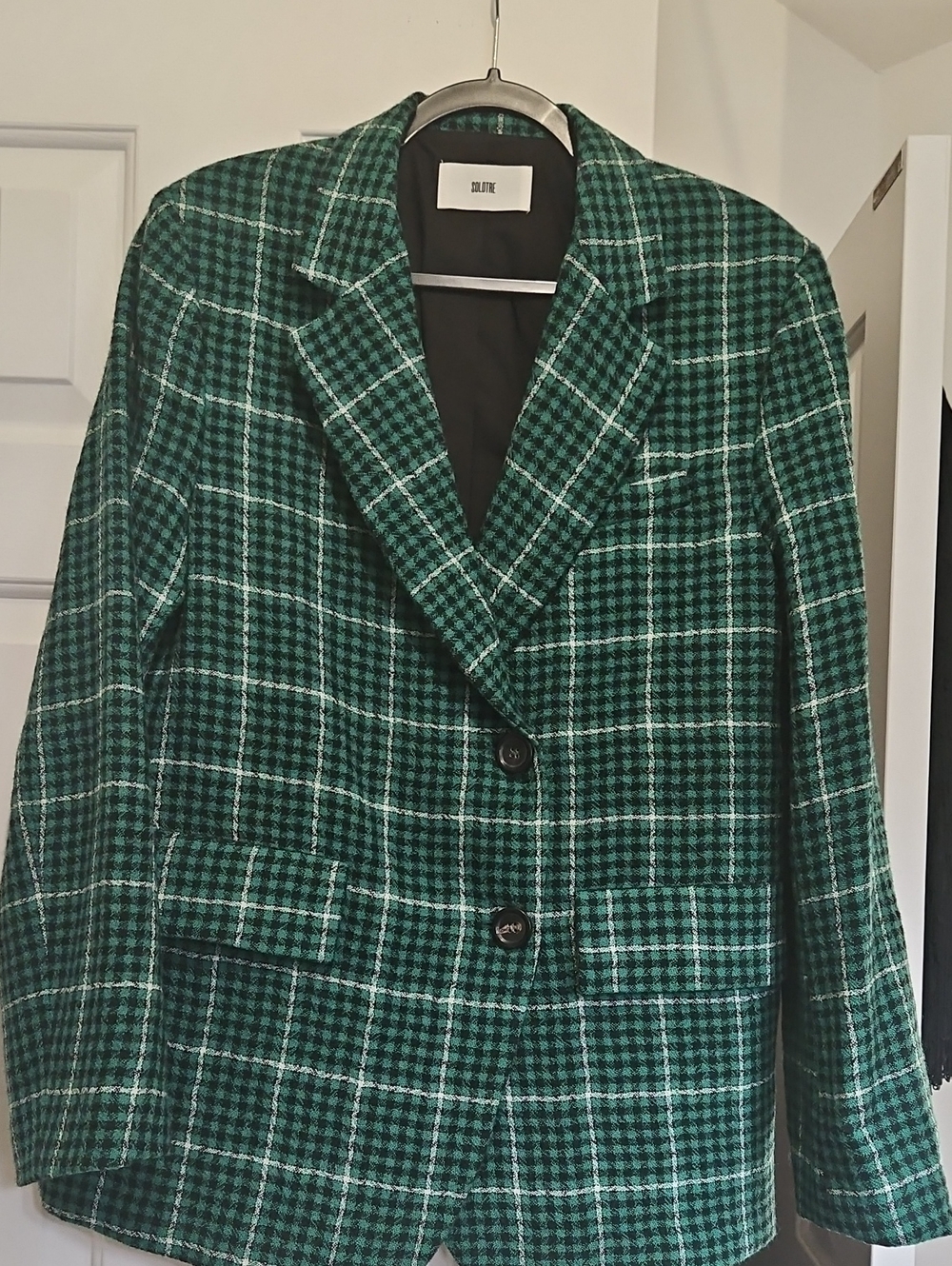 Solotre Zelie Green Plaid Tailored Blazer Jacket